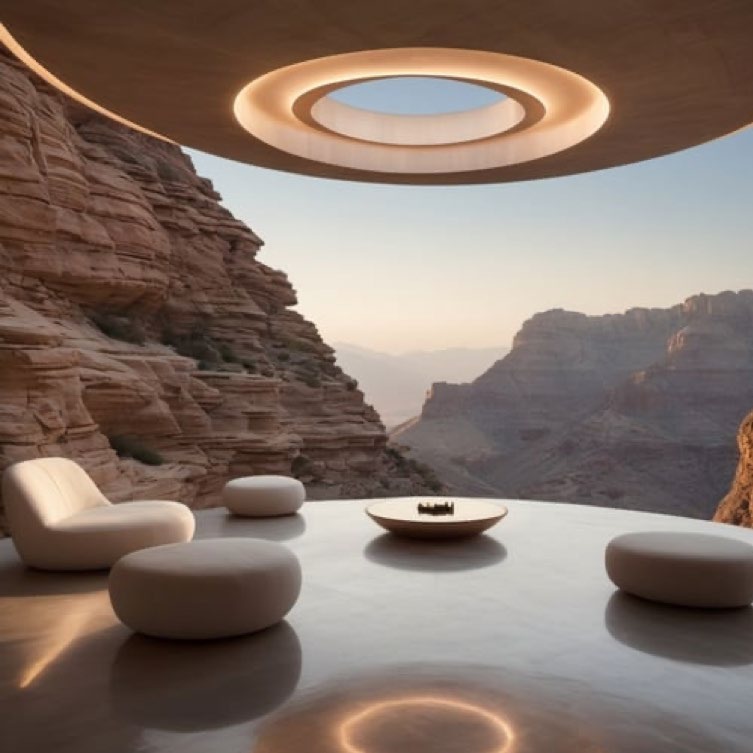 AI-assisted team concept visual of a majlis overlooking the escarpment
